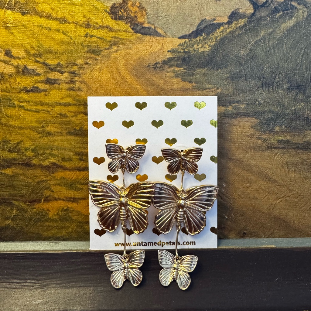 Gold Butterfly Drop Earrings - Untamed Petals